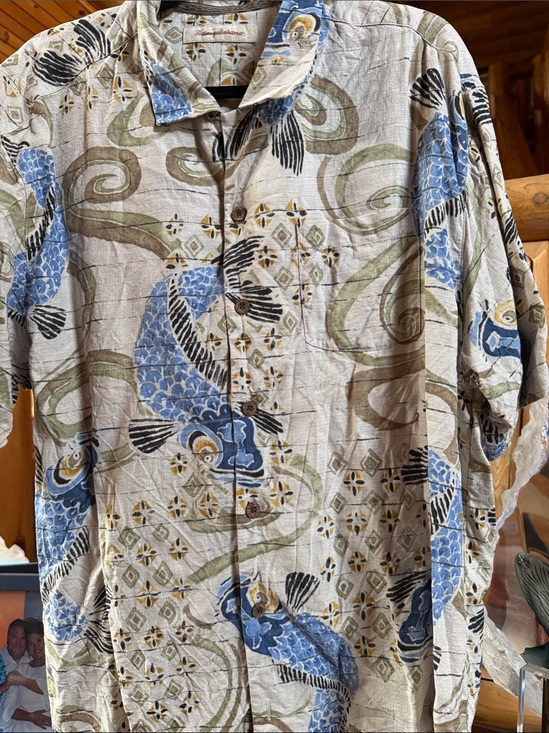 Tommy Bahama Other - Tommy Bahama Blue Koi Print Short-Sleeve Button-Down Shirt